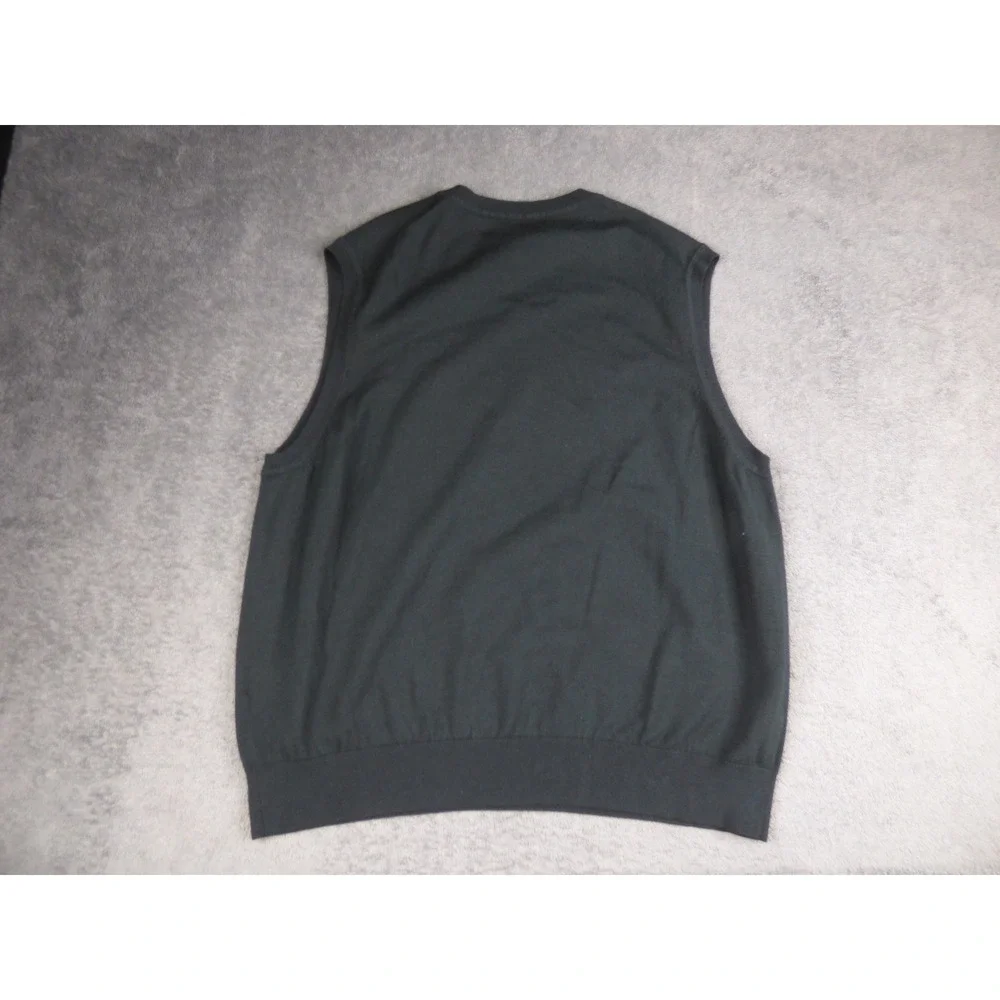 John Deere Mens XL Black V-Neck Sweater Vest Acrylic Nylon Knit Pullov Lands End